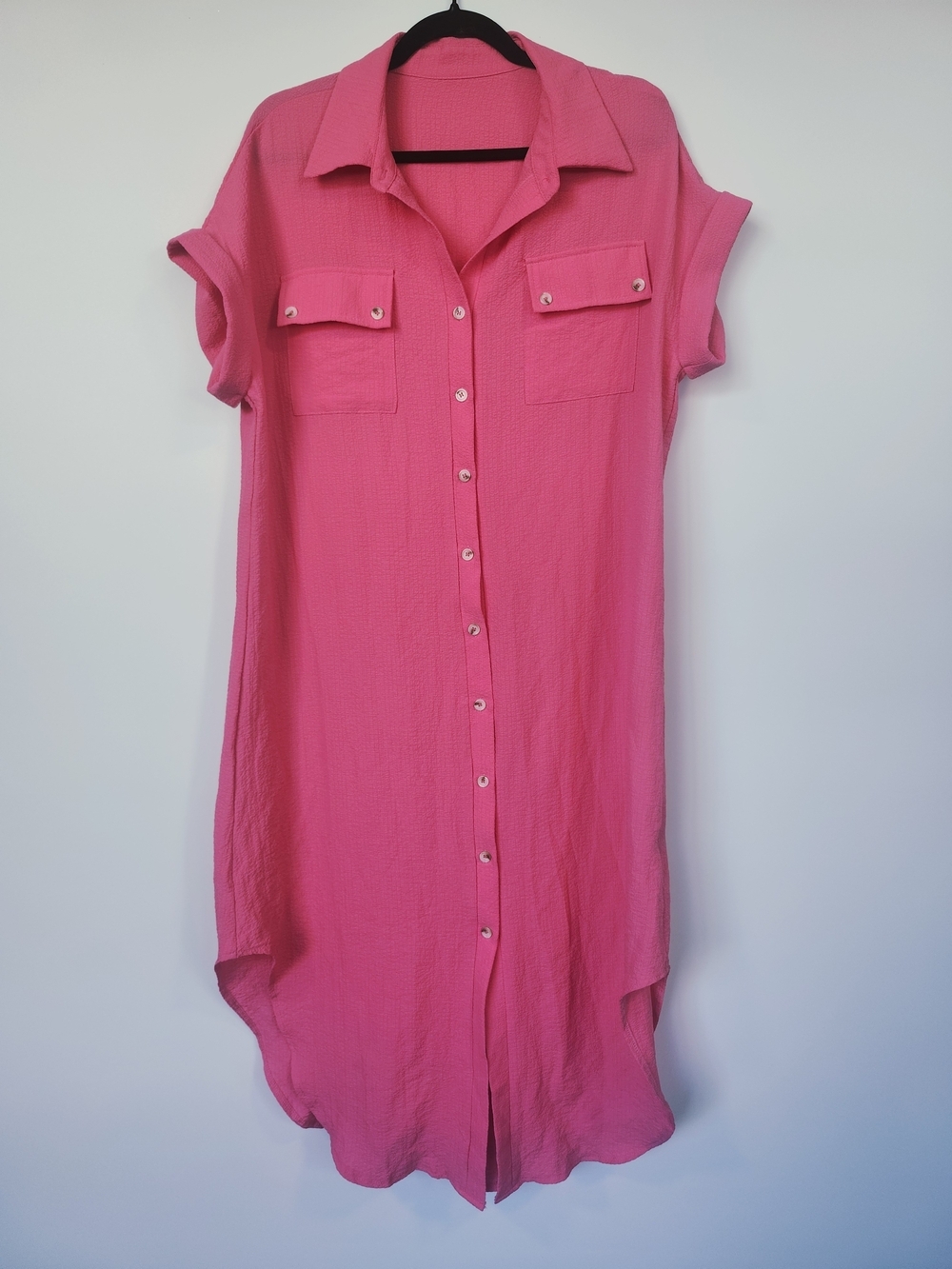 Women's Button-Front Shirt Dress - Hot Pink Size Large